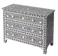 Console d'incrustation d'os Coffre à tiroir en incrustation d'os Plateau de table en incrustation d'os multicolore floral par artisanat en croissant