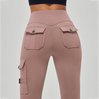 Legging Yoga Fitness Wanita High Waist Slim Fit Push Stretch Rajut Ramah Lingkungan Kontrol Perut Model Cargo Dengan Kantong-Custom
