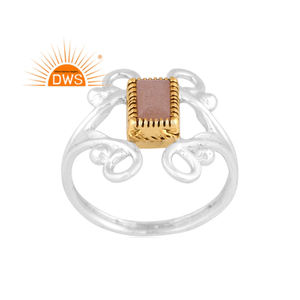 Bague en argent sterling fin de meilleure qualité, pierre de lune de pêche naturelle, pierre précieuse de déclaration, fabricant de bijoux personnalisés - Product Image 1