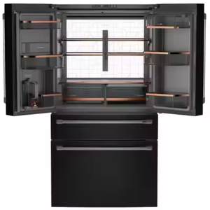 คาเฟ่ 36 อิน 23.2 ลูกบาศก์ฟุต ตู้เย็นแบบฝรั่งเศส 4 ประตู ขนาดเท่าเคาน์เตอร์ สีดำด้าน พร้อมเหยือกจ่ายน้ำอัตโนมัติแบบคู่ - Product Image 1