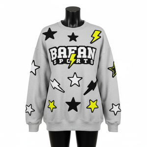 <b>Women</b> Oversize Sweatshirt 320GSM <b>Fleece</b> <b>Grey</b> with Black White Yellow Embroidery CustomLogo Patchwork <b>Women</b> breathable Sweatshirt - Product Image 1