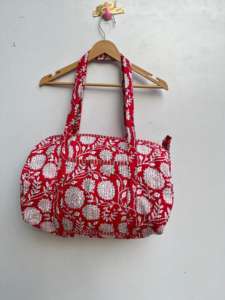 Handmade Block Printed Quilted Cotton Duffle <b>Bag</b> Weekender Sport Shoulder Gym Yoga Picnic Bulk Gift Office - Product Image 2