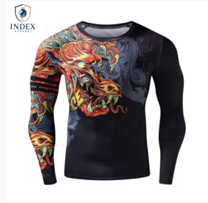 เสื้อยืดแขนยาวคอกลมทรงสลิมฟิตแห้งเร็วสำหรับผู้ชาย ยี่ห้อ INDEX APPAREL ผ้าโพลีเอสเตอร์ถักลายพิมพ์รูปมังกร - Product Image 1