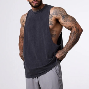 <b>High</b> Quality Quick Dry 100% Cotton Vintage Pigment Dyed Men's Tank <b>Tops</b> Crew <b>Neck</b> With <b>Lace</b> Decoration Loose Fit for Gym Use - Product Image 1