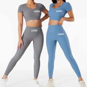 Conjunto de ropa deportiva sólida de moda para mujer, mallas de cintura alta, Sujetador deportivo, ropa de gimnasio de entrenamiento, de talla grande XL, transpirable sin costuras - Product Image 1