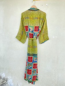 ชุดกิโมโนผ้าไหมอินเดียวินเทจสำหรับผู้หญิงแขนสามส่วนคอวียาวเต็มตัวพร้อมเข็มขัดระบายอากาศฤดูร้อนฤดูใบไม้ร่วงฤดูใบไม้ผลิ - Product Image 2