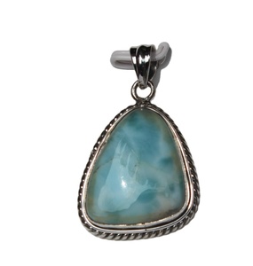 Vente en gros pendentif en argent sterling 925 assorti cabochon ovale en larimar bleu piedras naturales pierres de cristal de guérison serti de lunette - Product Image 2