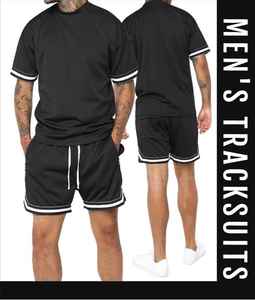 Conjunto de dos piezas informal de verano de algodón para hombre, camiseta y pantalones cortos para entrenamiento de gimnasia, ropa deportiva para exteriores - Product Image 3