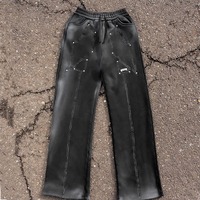 Chándal de lavado ácido personalizado Sudadera con capucha y pantalones de chándal acampanados de peso pesado conjunto de pantalones de chándal y sudadera con lavado ácido desgastado con serigrafía personalizada
