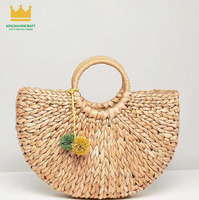 Nouveau sac de plage en paille à poignée ronde sac de paille marocain fait à la main Vietnam sac fourre-tout en paille Kinghandicraft Vietnam