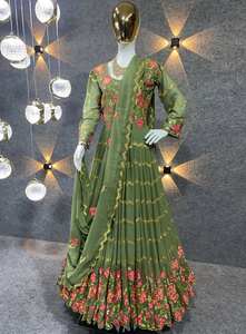 Robe de costume indien à manches longues avec broderie Georgette Pure et séquence, tenue de travail à manches longues, Anarkali Salwar, avec dupata - Product Image 3
