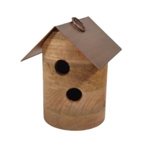 Casa de pájaros de madera con forma de cilindro con diseño de cabaña de techo de Metal aspecto moderno para jardín exterior balcón Casa de pájaros de madera decorativa - Product Image 1
