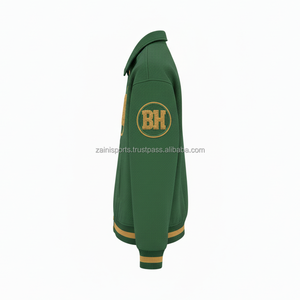 Chaqueta universitaria de mezcla de lana unisex 420 GSM parche de chenilla personalizado Logo verde con dobladillo y puños de cuello acanalado chaqueta universitaria para mujer - Product Image 3