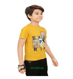 % 100% pamuk ekip boyun moda çocuk baskılı tshirt toptan özel rahat yumuşak çocuk bebek erkek T Shirt online alışveriş satış