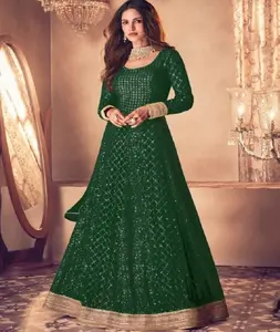 New Designer Pure Georgette Long Anarkali Gown with Heavy Embroidery Work Gown for Women for Wedding Function and Bridal Wear