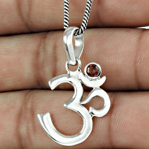 จี้สร้อยคออ้อมทางศาสนาของอินเดีย925เงินแท้พลอยโกเมนสีแดงธรรมชาติทำด้วยมือเครื่องประดับขายส่งราคาโรงงาน - Product Image 4