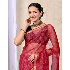 Sari de Chifón Estampado Kota Doriya con Blusa para Fiestas y Eventos - Product Image 1