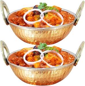Bol à dîner en cuivre indien Karahi avec poignée pour la nourriture indienne, diamètre 6 pouces - Product Image 3