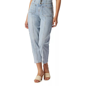 กางเกงยีนส์ทรงสกินนี่เอวสูงสีน้ำเงินสำหรับผู้หญิง ผลิตตามสั่ง แบรนด์ส่วนตัว ผ้าเดนิมยืด ระบายอากาศได้ดี รับผลิตแบบ OEM - Product Image 1