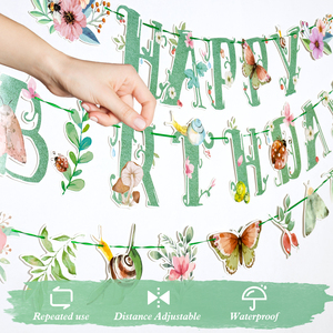 SUNBEAUTY <strong>Spring</strong> Happy Birthday Banner Green <strong>Spring</strong> Butterfly Flowers Banner Summer <strong>Spring</strong> Butterfly Birthday Party <strong>Decorations</strong> - Product Image 2