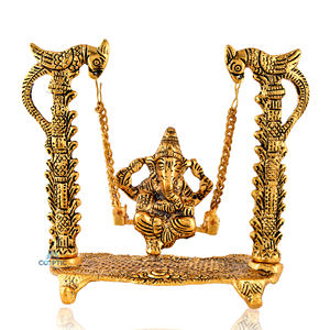 Smart Fashion Deal <b>Gold</b>-Plated Welded Metal Ganesh Ji <b>Statue</b> Idol Tableware Religious Modern for Gifting and Home Decoration - Product Image 1