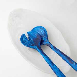 Service de couverts de table en résine haut de gamme à long manche, motif marbre bleu, cuillère et fourchette, ustensiles de cuisine - Product Image 1