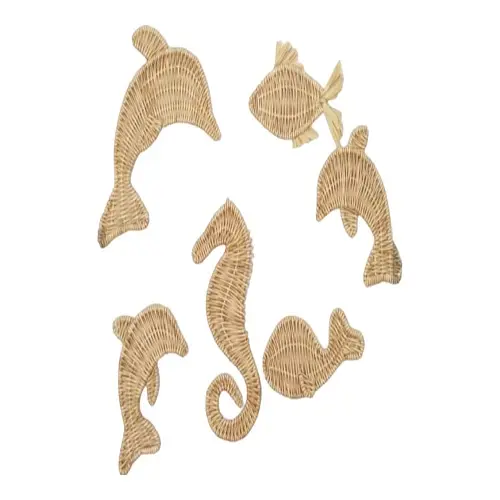 Mejor precio cesta de decoración de pared hecha a mano ratán mimbre delfín tejido ratán caballito de mar pequeño pez niños para decoración del hogar