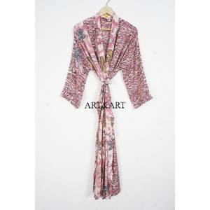 Kimono Estilo Occidental con Cuello en V, 100% Seda, TOPSHOP, Cierre con Cordón, Cintura Ajustable con Cinturón, Largo, Ropa Casual para el Hogar, Bata para Dormir - Product Image 1