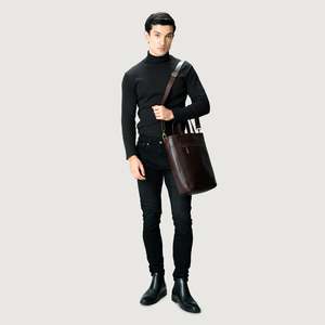 Sac fourre-tout vintage en cuir véritable marron, sac fourre-tout brodé à la main The Poet, résistant à l'eau, pour l'été et l'automne - Product Image 5