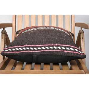 Brown Wool Kilim Pillow 18x18 Inch Luxury Rustic Vintage Patterned <b>Fluffy</b> Printed Rug for Sofa Feather <b>Bedding</b> for Christmas - Product Image 5
