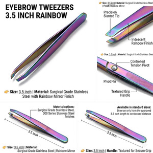 Pinzas Profesionales para Cejas de 3.5 Pulgadas, Pinzas de Acero Inoxidable Color Arcoíris, Herramienta de Depilación de Precisión - Product Image 3