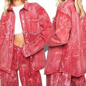 Conjunto de Chaqueta Vaquera Ligera Roja y Pantalones Anchos de Mezclilla para Mujer, 100% Algodón, Botones en la Parte Delantera, Bolsillos, Ropa de Calle, Invierno - Product Image 1