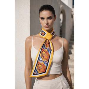 ผ้าพันคอพิมพ์ลายย้อนยุคสีเหลืองสดใส FLR1020 - flr1020-yellow - Product Image 5