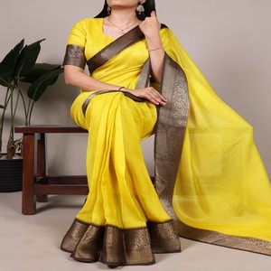Sari VASTRA COTTAGE en tissu doux Marshmello avec un riche tissage Zari, avec un chemisier non cousu, tenue ethnique élégante - Product Image 6