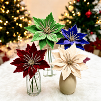 Décorations de Noël en velours scintillant, fleurs artificielles, tiges de poinsettia, ornements pour arbre de Noël, décoration de fête du Nouvel An