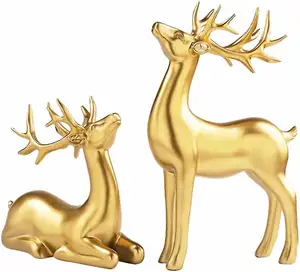 2pcs圣诞驯鹿树脂雕塑情侣鹿雕像驯鹿装饰品家庭办公室桌面圣诞节