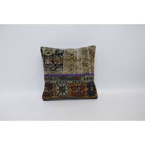 Coussin de sol multicolore bohème en laine écologique, antidérapant, amovible et lavable, 16x16 pouces, tissé, brodé, patchwork Kantha - Product Image 1