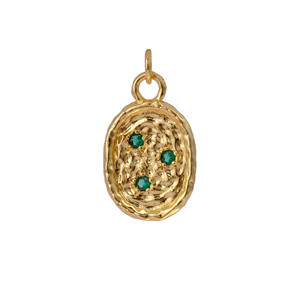 Pendentif ovale en plaqué or d'inspiration vintage avec pierres de zircon vert et breloque texturée pour colliers, fabrication de bijoux de fête-en laiton - Product Image 1