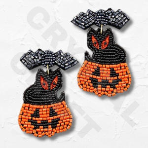 Boucles d'oreilles perlées d'Halloween pour femmes Jour commémoratif patriotique Orange Blanc Bleu Couleur Tissu Matériel - Product Image 1