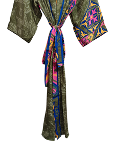 Kimono de seda Sari Vintage indio, ropa de salón, cubierta de Bikini, regalo para su ropa de noche, ropa de mujer - Product Image 4