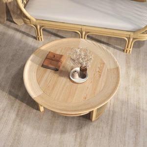 Mesa de centro de madera redonda hecha a mano de alta calidad con base de ratán Mesa auxiliar Decoración de mesa de ratán de Artex Thien Thanh - Product Image 6