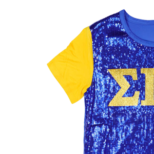 100 algodón Sigma Gamma Rho Sorority Royal Blue Gold Sequin Tee bordado letras griegas Greek Life Apparel mujeres SGRho camiseta - Product Image 6
