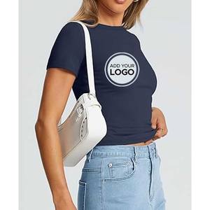 Camiseta de manga corta ajustada de Jersey fino para mujer de ropa con logotipo personalizado - Product Image 3