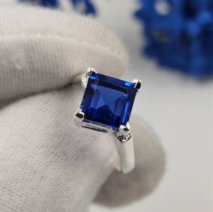 Mind Blowing Lab Grown Blue Sapphire Gemstone Women Ring With 925 Sterling Silver Handmade Fine Band Gift Ring <b>for</b> Her - Product Image 6