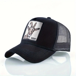 Logotipo <span class=keywords><strong>de</strong></span> impresión personalizado Unisex Adulto Trucker Mesh Back Caps Pesca Ajustable Cabra Animal Tejido Patch Cap Classic Sport Hats Negro - Product Image 1
