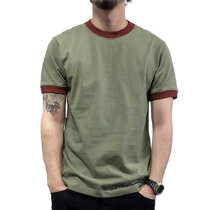 Camisetas personalizables con cuello redondo para hombre, 100% algodón, ajuste personalizado, talla grande, manga corta, costilla de punto en contraste, 220GSM para tu propio diseño - Product Image 2
