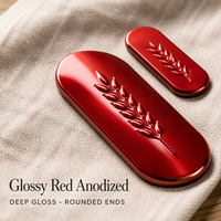 Étiquettes personnalisées en aluminium anodisé gaufré, forme capsule, rouge brillant, pour flacons roll-on d'huiles essentielles