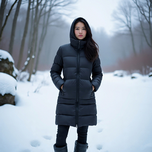 เสื้อแจ็กเก็ตขนเป็ดมีฮู้ดแฟชั่นฤดูหนาวเสื้อโค้ทตัวใหญ่ทรงหลวมสำหรับผู้หญิงเสื้อคลุมแขนยาว - Product Image 2