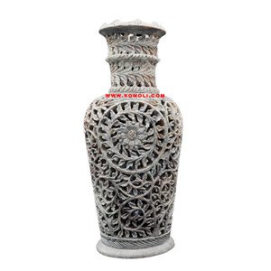 Best Quality Indian Handmade Antique Style Long Neck Hand Carved Soapstone Stone Carving <b>Flower</b> Vase for Home Decoration - Product Image 5