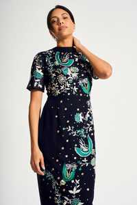 Customized Ladies A-Line Evening Dress with Short Sleeves and V-Neckline <b>Embroidered</b> Short Dress for Parties - Product Image 4